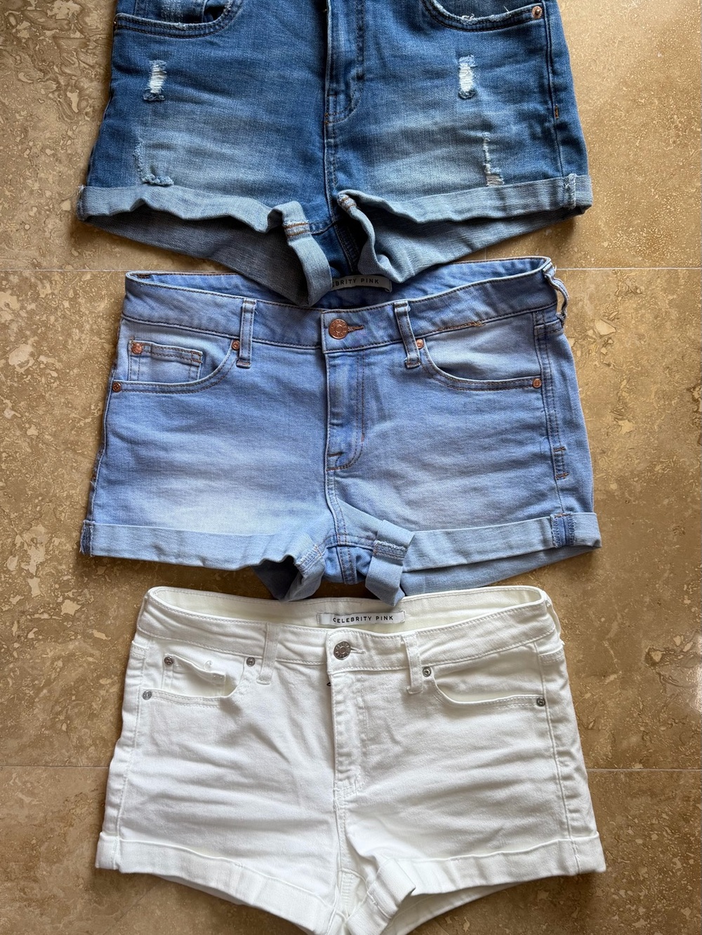 Celebrity Pink Women's Jean Shorts - Dark Blue, Light Blue, White (3-Pack)